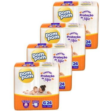 Imagem de Kit 4 Pacotes de Fraldas Descartável Infantil Pom Pom Protek, G