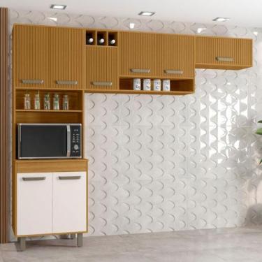 Imagem de Cozinha Compacta 8 Portas Malta Poliman, Freijo/Ripado/Off Acetinado