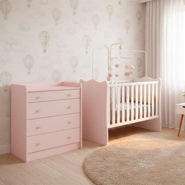 Imagem de Quarto de Bebe Infantil Doce Sonho Berco e Comoda com Trocador 4 Gavetas Qmovi
