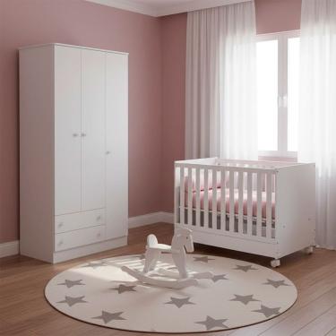 Imagem de Quarto de Bebe Infantil Doce Sonho Berco Vira Cama e Guarda Roupas Multiuso Qmovi