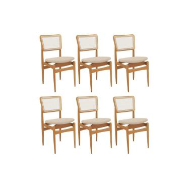 Imagem de Kit 6 Cadeiras Sala Jantar Stela 1CMM013CA Premium Madeira Maciça 6 Un Carvalho/Linho Bege Argila/Tela Bege - Kappesberg