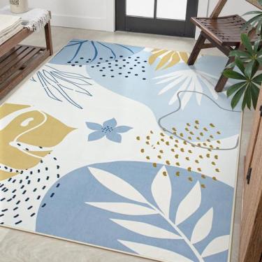 Imagem de Tapete Area Lahome Boho, lavável à máquina, 6x9, azul, antiderrapante