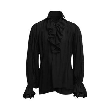 Imagem de Camisa Masculina De Manga Longa Estilo Pirata Steampunk Gótico Renasce