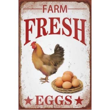 Imagem de Decoração de parede Pintura vintage em ferro Farm Fresh Eggs 20x30cm -