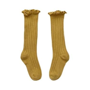 Imagem de Meias De Algodão Macias Com Renda E Flores Para Meninas, Até O Joelho,