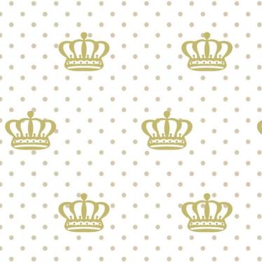 Imagem de Papel De Parede Poa Branco E Coroa Dourada Autocolantte Sala