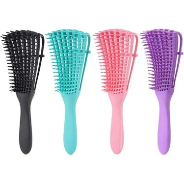 Imagem de Escova Polvo Para Cabelos Cacheados Desembaraçante Flexivel 8 Pontas Preto