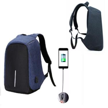 Imagem de Mochila Anti Furto Roubo Com Cabo Usb Para Notebook Azul