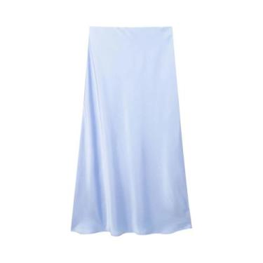 Imagem de Saia Midi De Cetim De Cintura Alta Para Mulheres, Elegante E Longa, Sa