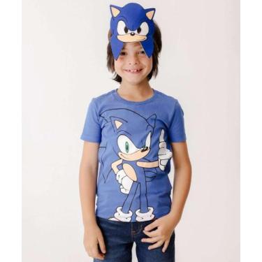 Imagem de Camiseta Infantil Manga Curta Sonic Tam 4 a 10-42073, Azul, 6