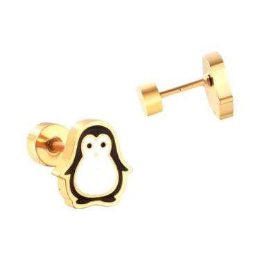 Imagem de Brincos De Pato Kawaii Banhados a Ouro 18K Em Aço Inoxidável Com Fecho