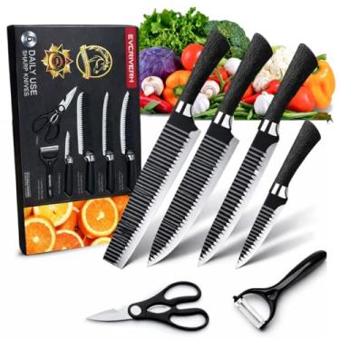 Imagem de Jogo De Facas Inox Profissional Para Cozinha Conjunto De 6 Facas Em Aço Inoxidável Kit...