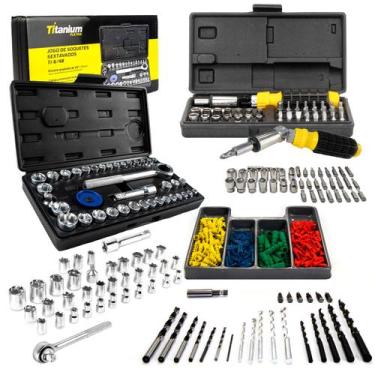 Imagem de Jogo Soquetes 40 PÇS+Soquetes 1/4" 41 PÇS+Brocas Max Drill - Titanium 