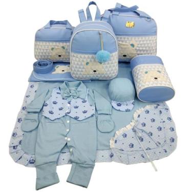 Imagem de Kit bolsa maternidade 5 peças urso chevron azul + saída maternidade - 