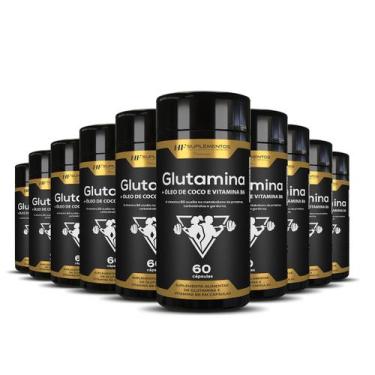 Imagem de 10x GLUTAMINA + OLEO DE COCO E VITAMINA B6 60CAPS HF SUPLEMENTOS