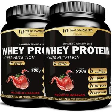 Imagem de 2x whey protein power nutrition mousse de morango 900g - HF SUPLEMENTS