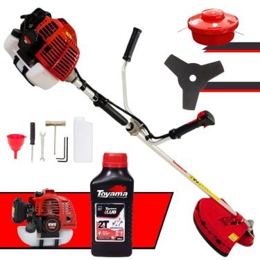 Imagem de Máquina de Cortar Grama Kawashima KW43L À Gasolina 2T 43cc 1,7HP Roçadeira Lateral Com Faca 3 Pontas + Carretel de Nylon + Óleo Toyama 2T