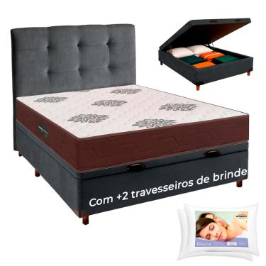Imagem de Kit Cama Box Bau + Cabeceira + Colchão Casal D45 + 2 Travesseiros Ortobom