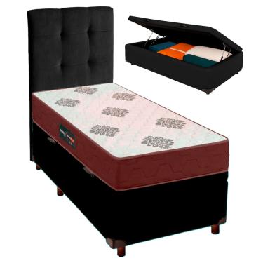 Imagem de Kit Cama Box Bau + Cabeceira + Colchão Solteiro D45 Inovaflex - Preto
