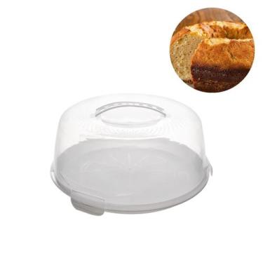 Imagem de Prato para Bolo de Plástico com Tampa e Alça Branco  - LYOR