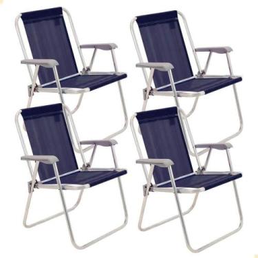 Imagem de Kit 4 Cadeiras De Praia Tramontina Samoa Alta Em Alumínio Azul 92900/0