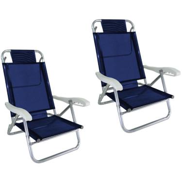 Imagem de Kit 2 Cadeira de Praia Alumínio 5 Posições Azul Marinho Zaka-Unissex