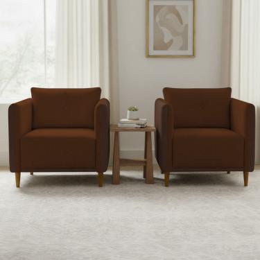 Imagem de Kit 2 Poltronas Decorativa Para Sala Recepção Consultório Aviv Luxo Corino e Linho
