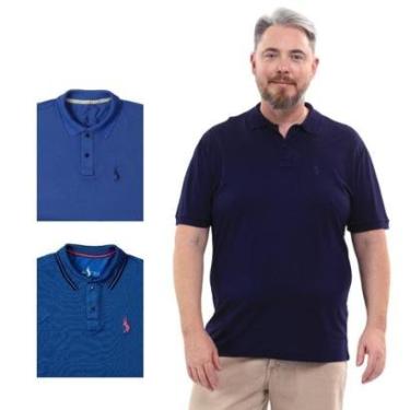 Imagem de Kit 3 Camisa Polo Masculina Plus Size Piquet Algodão Leve-Masculino