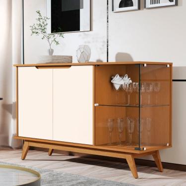 Imagem de Aparador Buffet com Vidro 3 Portas e Pes em MDF JB Moveis