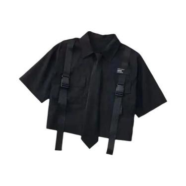 Imagem de Calças Cargo Soltas De Cintura Alta Para Mulheres, Camiseta Casual De 