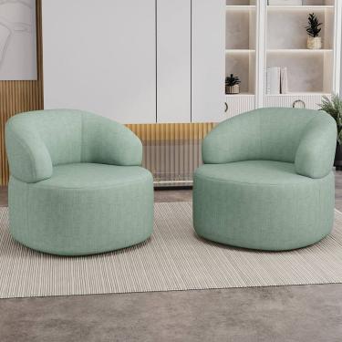 Imagem de Kit 02 Poltronas Giratória Orgânica Para Sala de Estar Living Helena L02 Linho Verde Me...