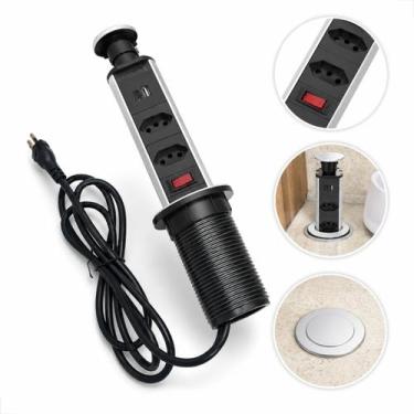 Imagem de Torre de Tomada Multiplug USB Retratil TipoC Embutir Mesa Tomada de Ba