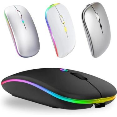 Imagem de Mouse Sem Fio Recarregável, Ergonômico, com Led RGB, Conexão Dual Blue