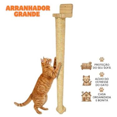 Imagem de Arranhador Parede (107 cm) Gatos Vertical Sisal Poste Brinquedo Pet Pa