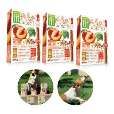 Imagem de Kit 3 Petisco Fit Pet Pêssego Brócolis Grão De Bico 50g - spin