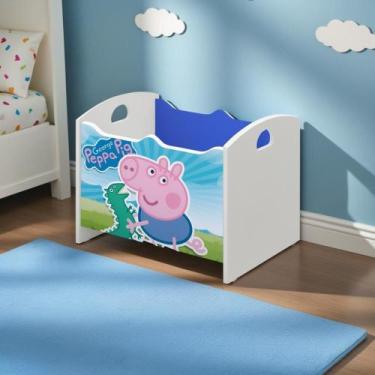 Imagem de Baú Organizador De Brinquedos George Azul Branco Acetinado - Drop de C