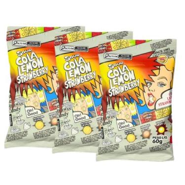 Imagem de Bala Super Azeda Lemon Strawberry Cola Happy Time 60g - 3u