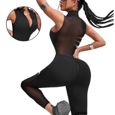 Imagem de Macacão Fitness Fashion Feminino com Zíper e Detalhe em Tule Estilo Co