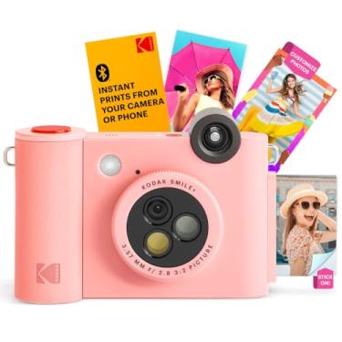 Imagem de KODAK Smile+ Câmera de impressão instantânea digital 2 em 1 e impressora fotográfica Bluetooth sem fio - 10 MP, lente rotativa de efeito especial, fotos adesivas Zink 5 x 7.6 cm, impressão via