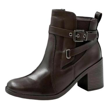 Imagem de Bota Feminina Cano Baixo Salto Bloco Confortável Comfortflex, Cafe, 38