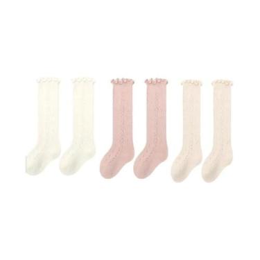 Imagem de Meias De Verão Para Bebês Meninas Com Renda Até O Joelho, 3 Pares, Alg