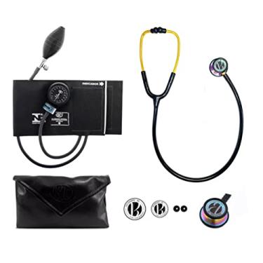 Imagem de Kit Estetoscopio Duplo Cardiologico Inox + Medidor De Pressão Bic (Preto Dourado)