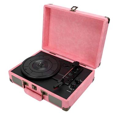 Imagem de Players de disco de vinil, fonógrafo portátil Bluetooth, gramofone com alto-falantes estéreo integrados, leitor de CD retrô a 33/45/78 RPM, mala vintage para decoração escolar de escritório em casa (EUA rosa)
