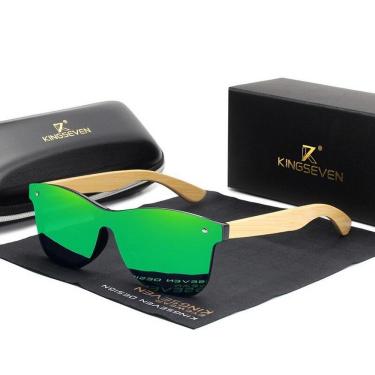 Imagem de Óculos de Sol Masculino Artesanal Bambu Kingseven Proteção Polarizados UV400 Espelho