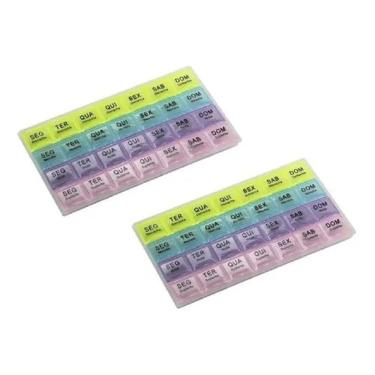 Imagem de Kit 2 Pçs Caixa Para Medicamento Porta Comprimidos Semanal Diário 28 Compartimentos