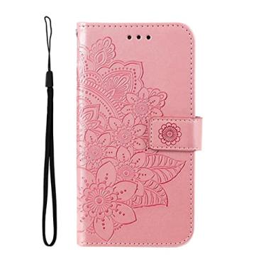 Imagem de Capa para Google Pixel 6/6 Pro Capa carteira de couro em relevo com compartimentos para cartão Kickstand TPU Capa interna à prova de choque Fecho magnético Flip Stand Capa protetora para celular, Rosa, 6 Pro 17 cm