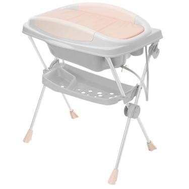 Imagem de Banheira Para Bebe Banho Premium Com Suporte e trocador 20 Litros Branca e Rosa - Galzerano