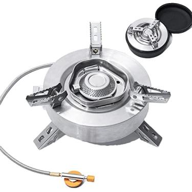 Imagem de Fogão butano portátil com caixa de armazenamento Equipamento de cozinha fogão a gás externo fogão furacão fogão de acampamento fogão de acampamento fogão de cozinha, prata, 18 x 11,8 cm