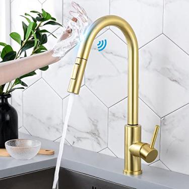 Imagem de Pull Out Sensor Preto Torneiras de Cozinha Aço Inoxidável Smart Induction Mixed Tap Touch Control Torneira De Cozinha Torneira De Cozinha,Gold,China