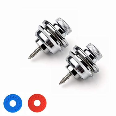 Imagem de Miwayer Travas de alça de guitarra cabeça redonda plana com botão de metal resistente trava de segurança, sistema de retenção de alça de design duplo 2 peças com 2 blocos de borracha para guitarra acústica elétrica, ukulele